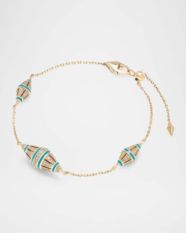 18K Yellow Gold Al Merriyah Adjustable Bracelet with Turquoise HyCeram and Diamonds